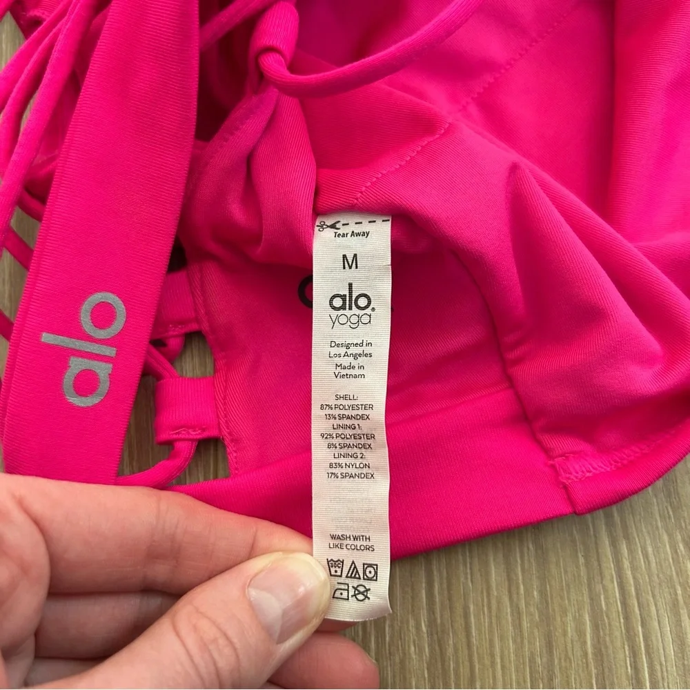 Alo Yoga Movement Longline Strappy Back Sports Bra Hot Pink Size Medium - Picture 5 of 6